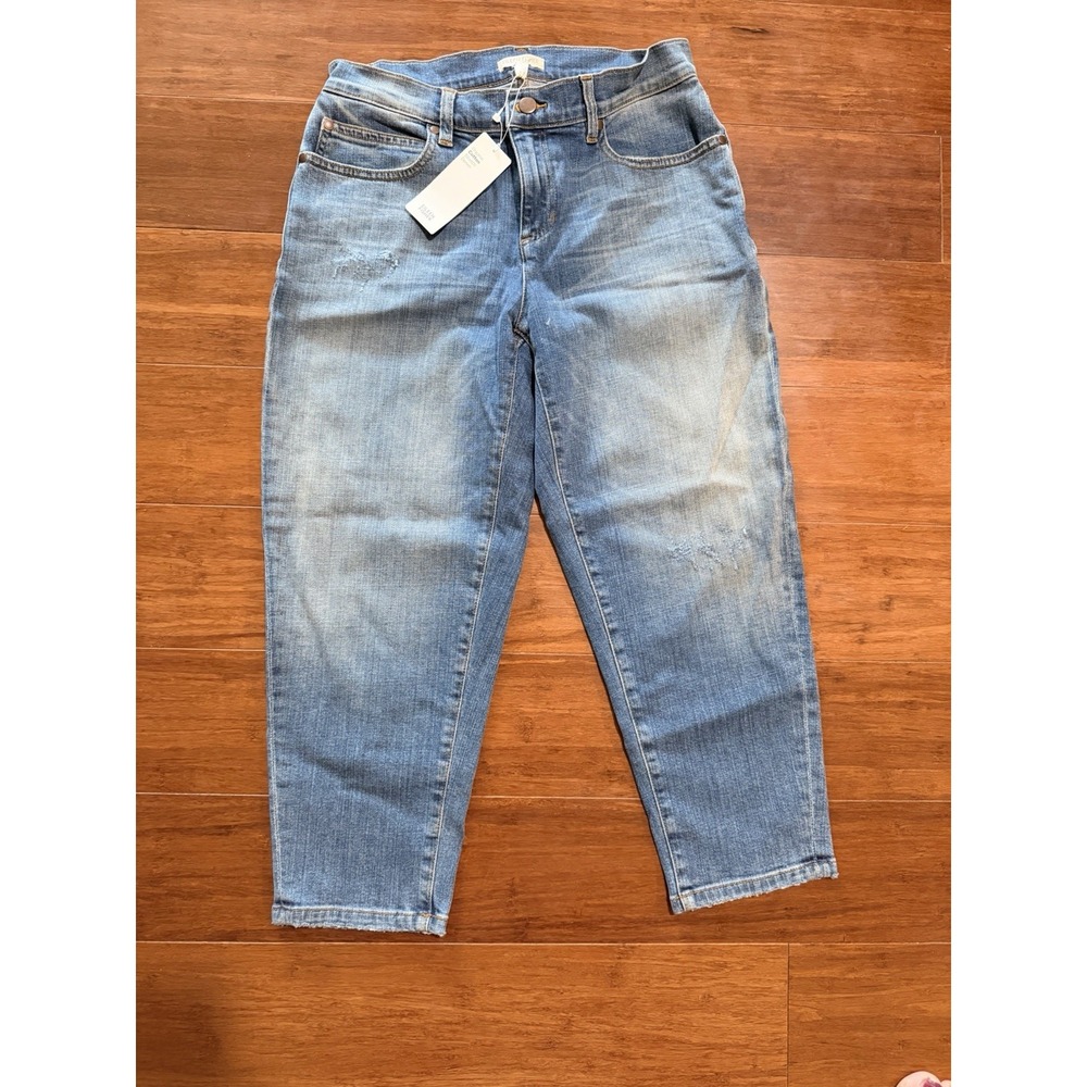 NWT Eileen Fisher Jeans Womens Sz 6 P Blue Cotton Tapered Ankle Stretch Wash Out